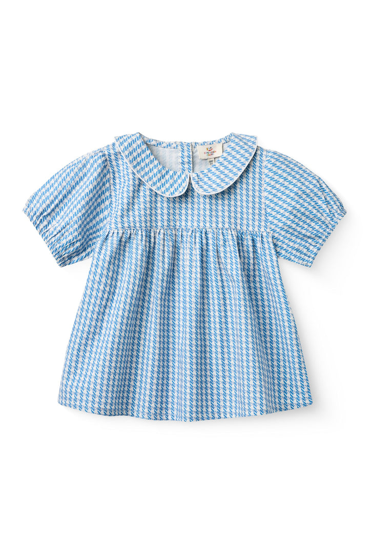 HOUNDSTOOTH BLOUSE W. COLLAR - BLUE HOUNDSTOOTH MINI