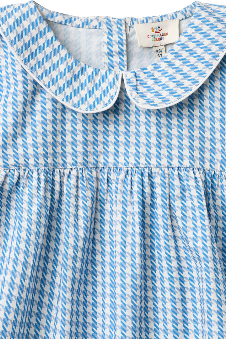 HOUNDSTOOTH BLOUSE W. COLLAR - BLUE HOUNDSTOOTH MINI