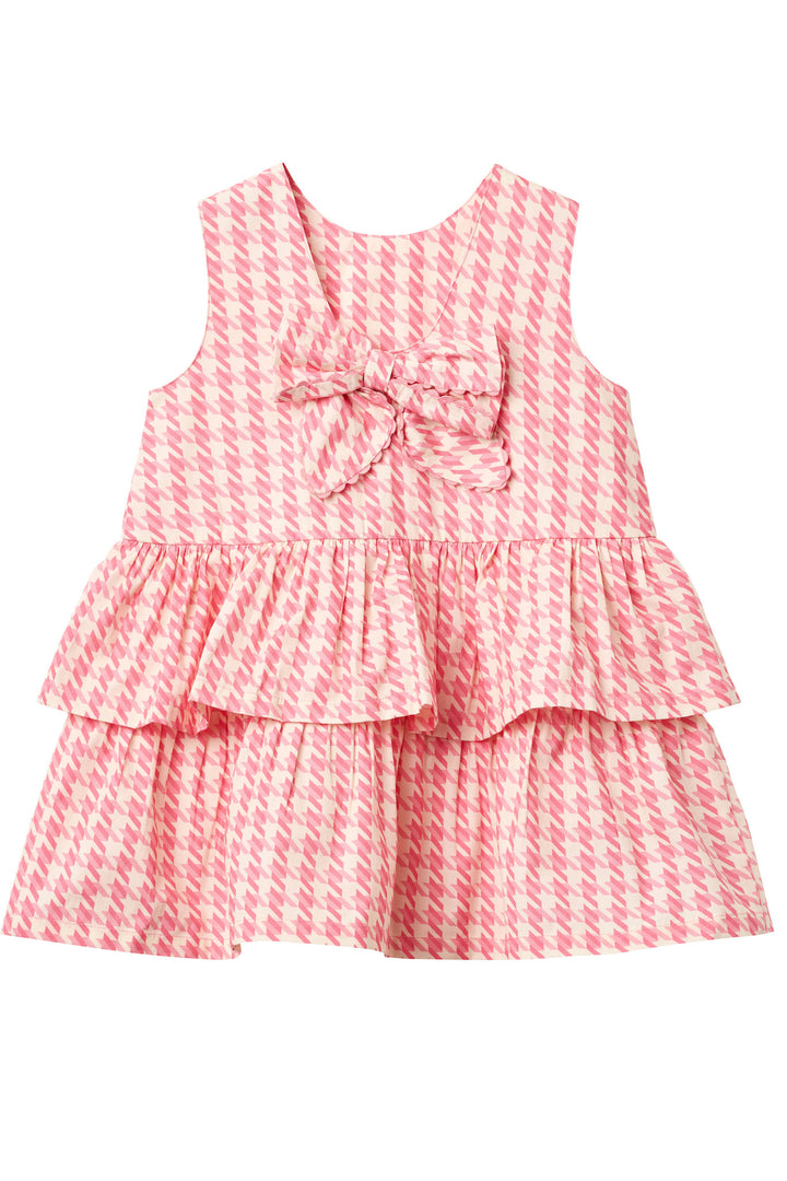 HOUNDSTOOTH DRESS W. BOW - PINK HOUNDSTOOTH MINI
