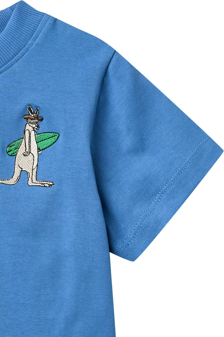 BOYS SS TEE W. KANGAROO EMB. - OCEAN BLUE COMB.