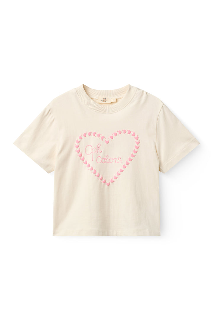 T-Shirt w. Embroidery - Cream Comb.