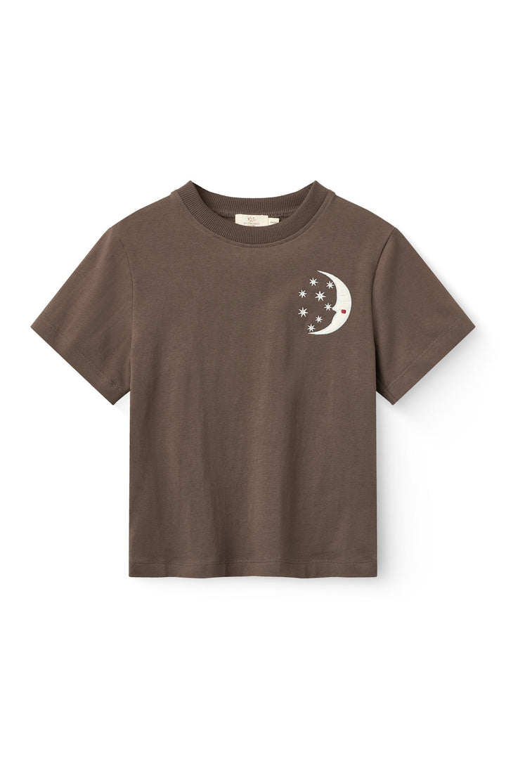T-Shirt w. Embroidery - Dk. Brown