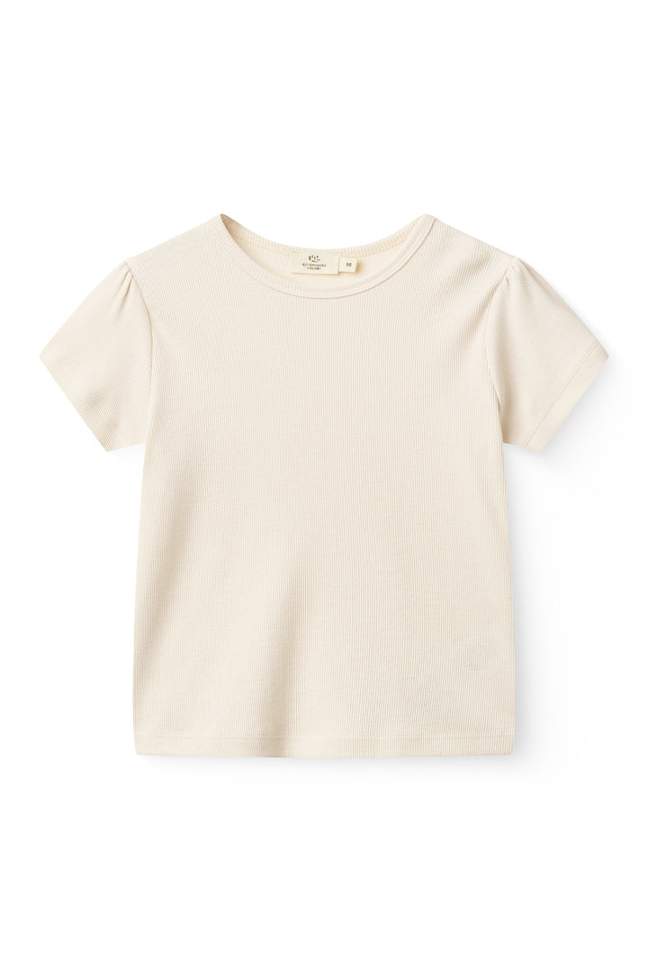 Modal Rib Tee SS w. Ruffle Sleeves - Cream