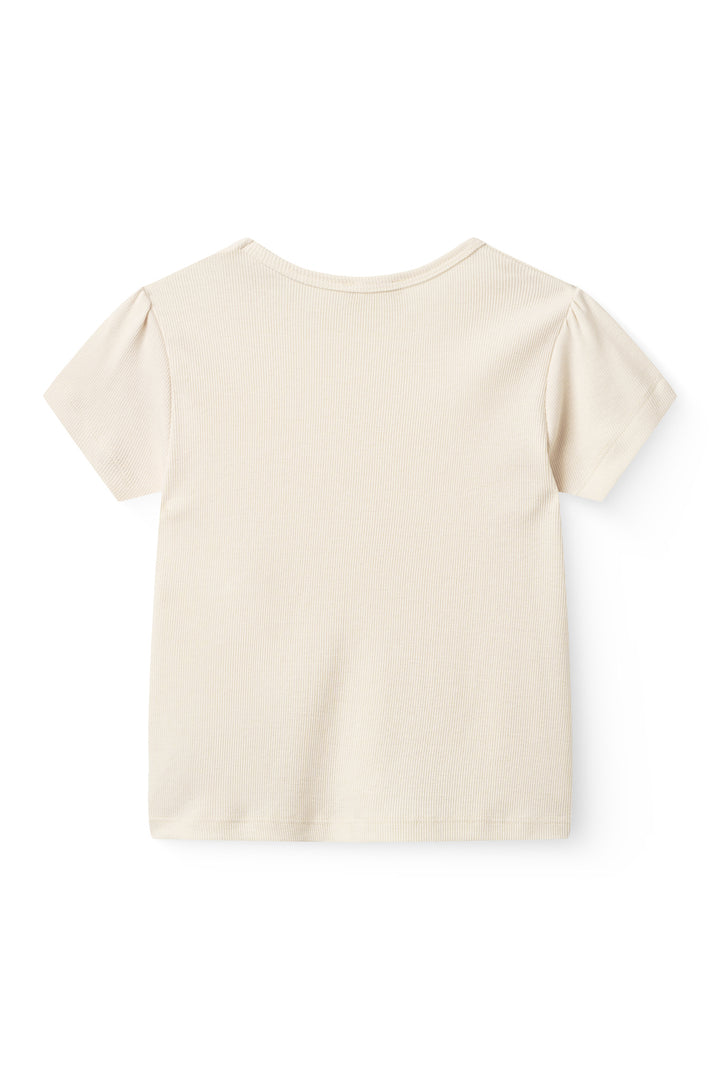 Modal Rib Tee SS w. Ruffle Sleeves - Cream
