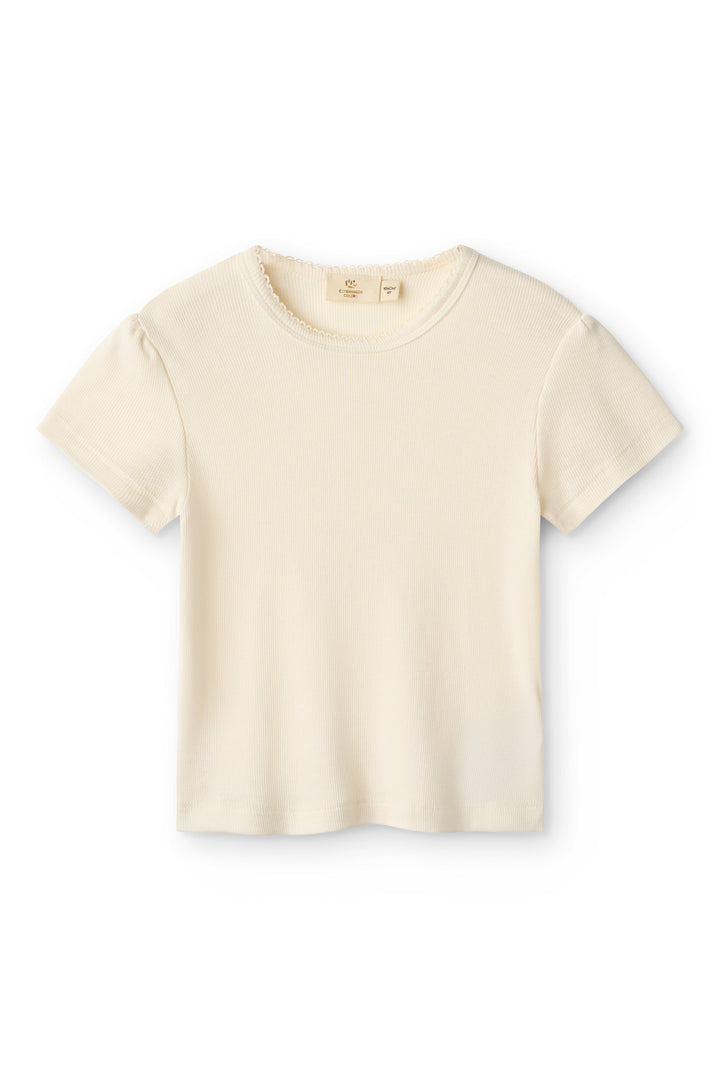 Modal Rib Tee SS w. Ruffle Sleeves - Cream