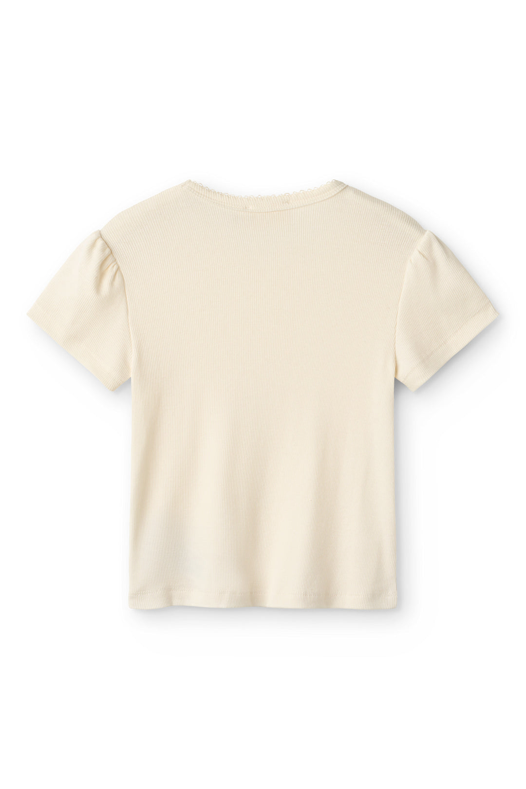 Modal Rib Tee SS w. Ruffle Sleeves - Cream