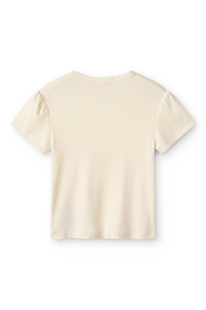 Modal Rib Tee SS w. Ruffle Sleeves - Cream