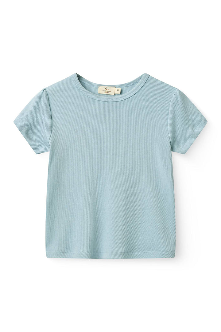 Modal Rib Tee SS w. Ruffle Sleeves - Dusty Blue