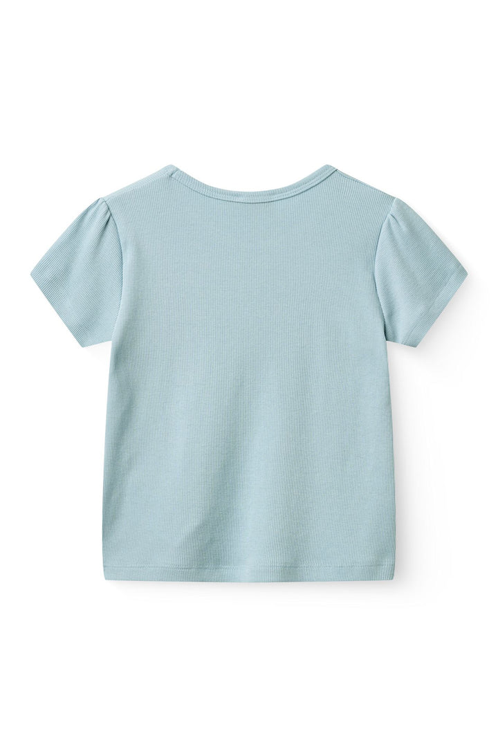 Modal Rib Tee SS w. Ruffle Sleeves - Dusty Blue