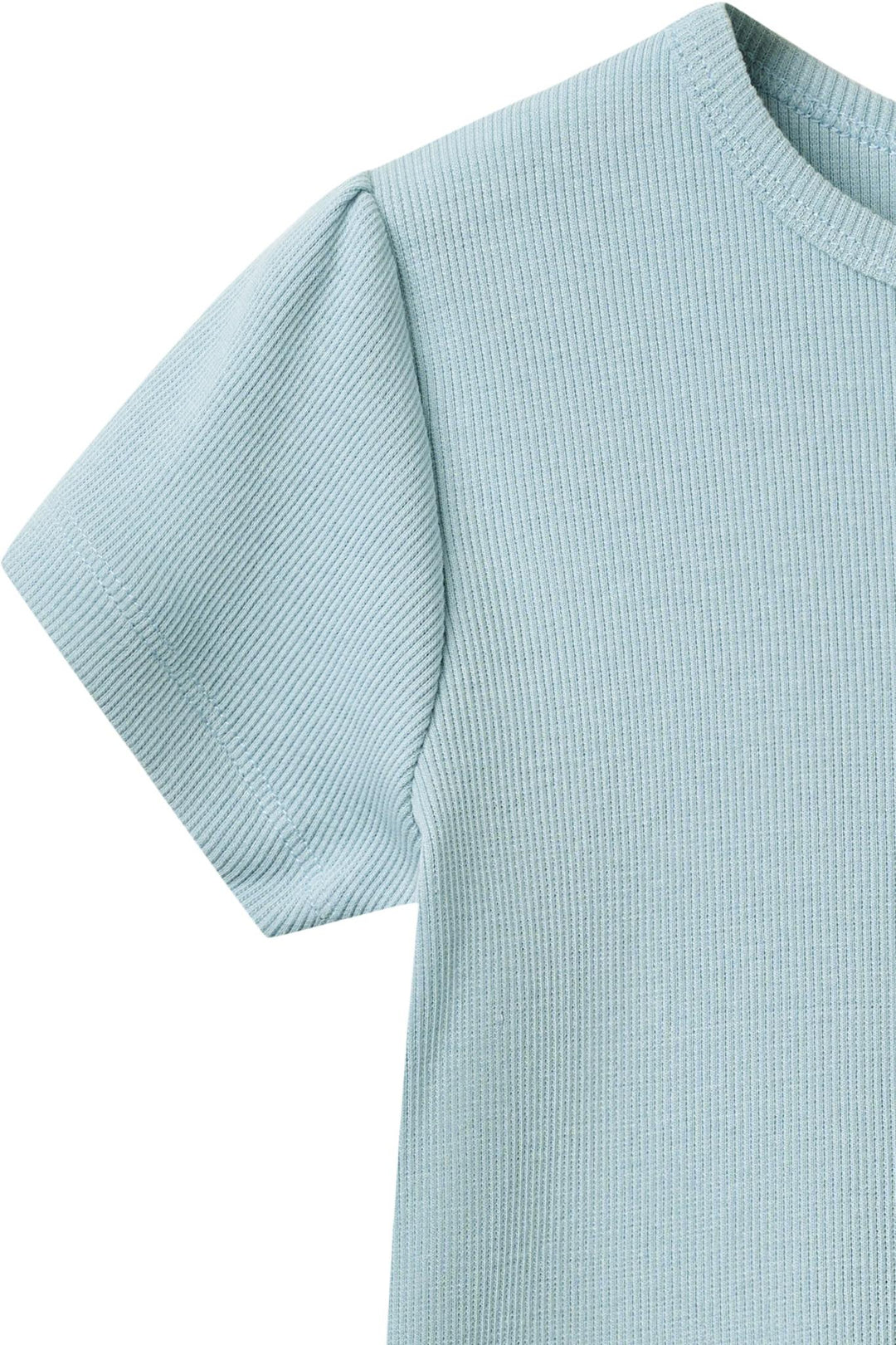 Modal Rib Tee SS w. Ruffle Sleeves - Dusty Blue