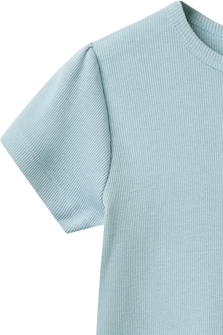 Modal Rib Tee SS w. Ruffle Sleeves - Dusty Blue