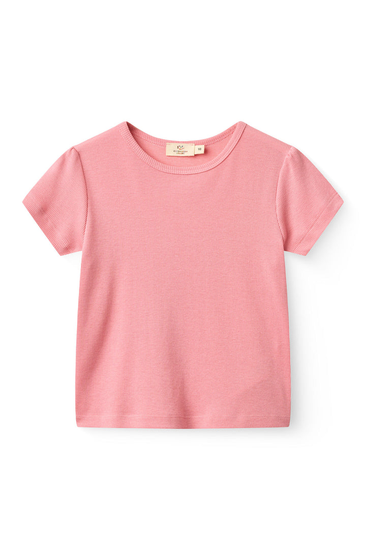 Modal Rib Tee SS w. Ruffle Sleeves - Pink
