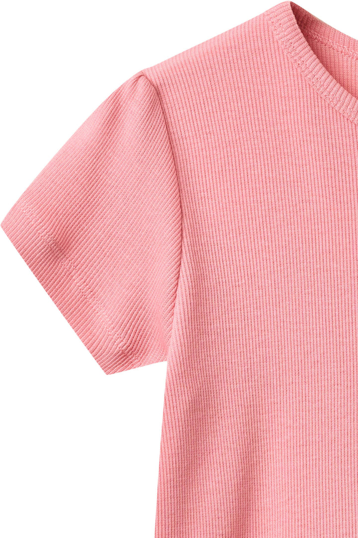 Modal Rib Tee SS w. Ruffle Sleeves - Pink
