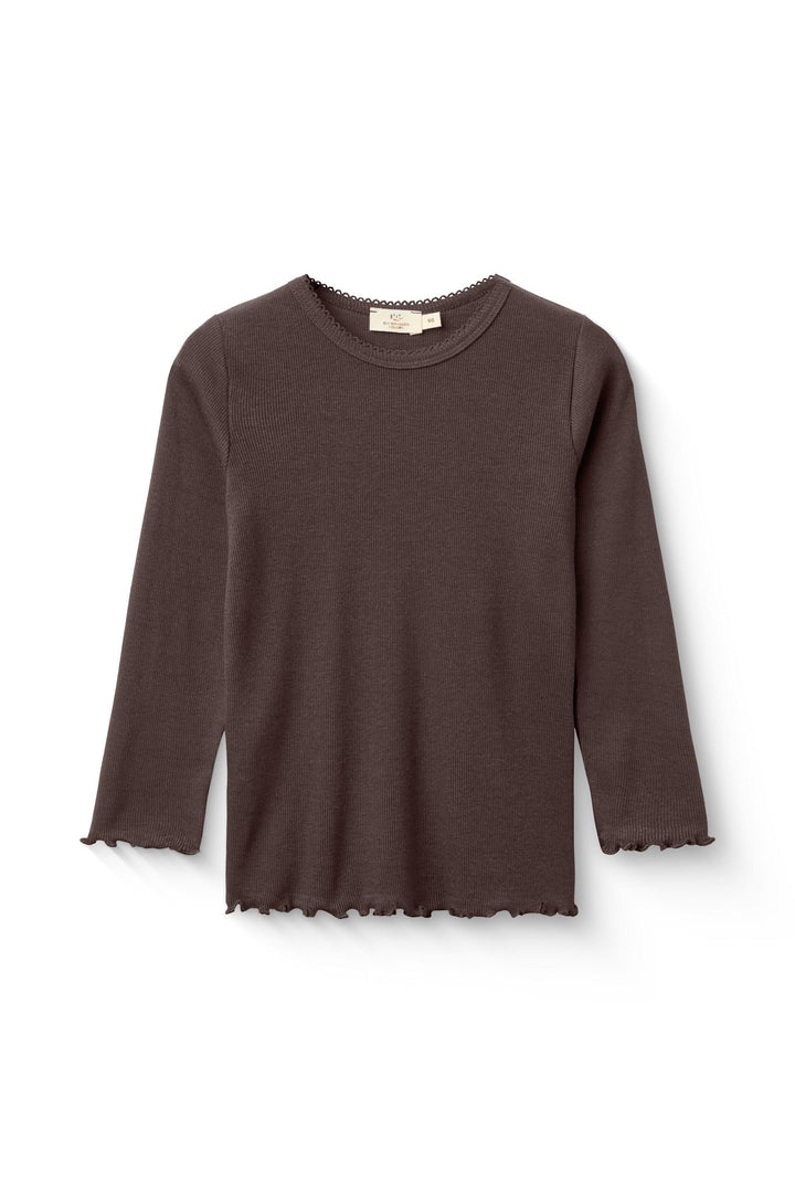 MODAL RIB LS TEE W. PICOT - DK BROWN