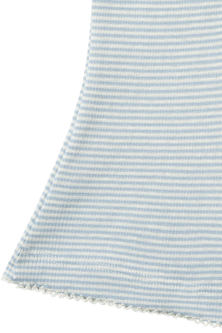 Stripe Modal Rib Flare Pant w. Picot & Bow - Dusty Blue Stripe