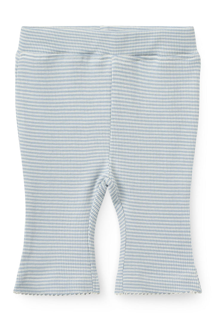 Stripe Modal Rib Flare Pant w. Picot & Bow - Dusty Blue Stripe