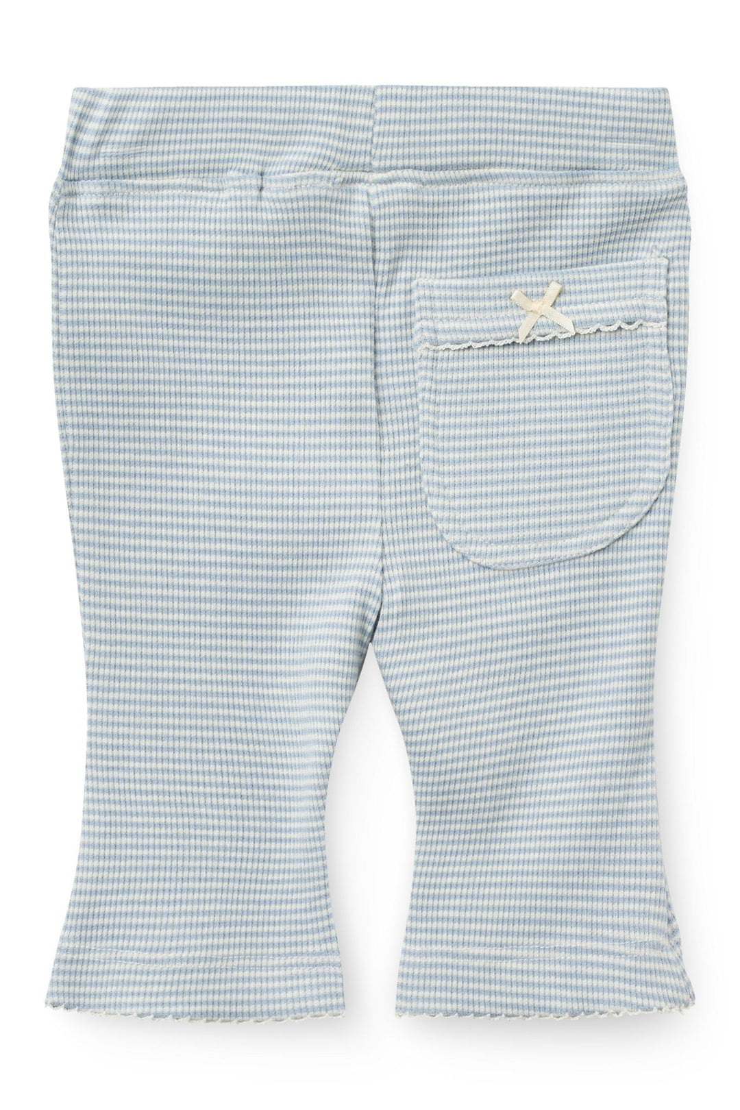 Stripe Modal Rib Flare Pant w. Picot & Bow - Dusty Blue Stripe