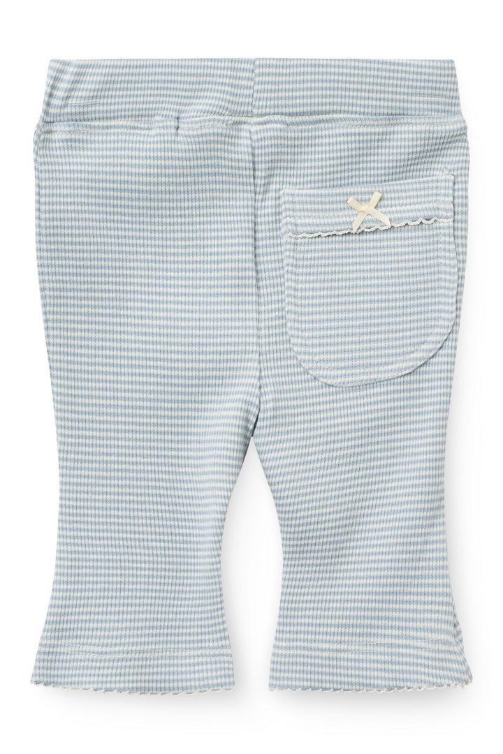 Stripe Modal Rib Flare Pant w. Picot & Bow - Dusty Blue Stripe