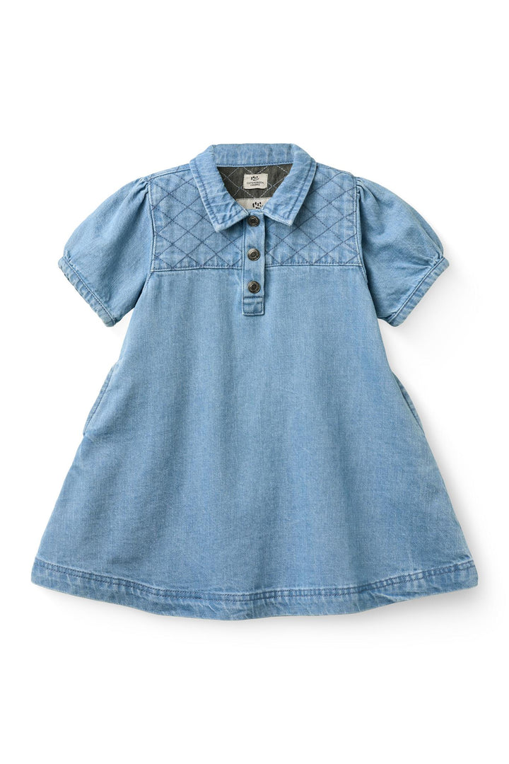 ORGANIC QUILTED DENIM DRESS - LT. WASHED BLUE QUILT