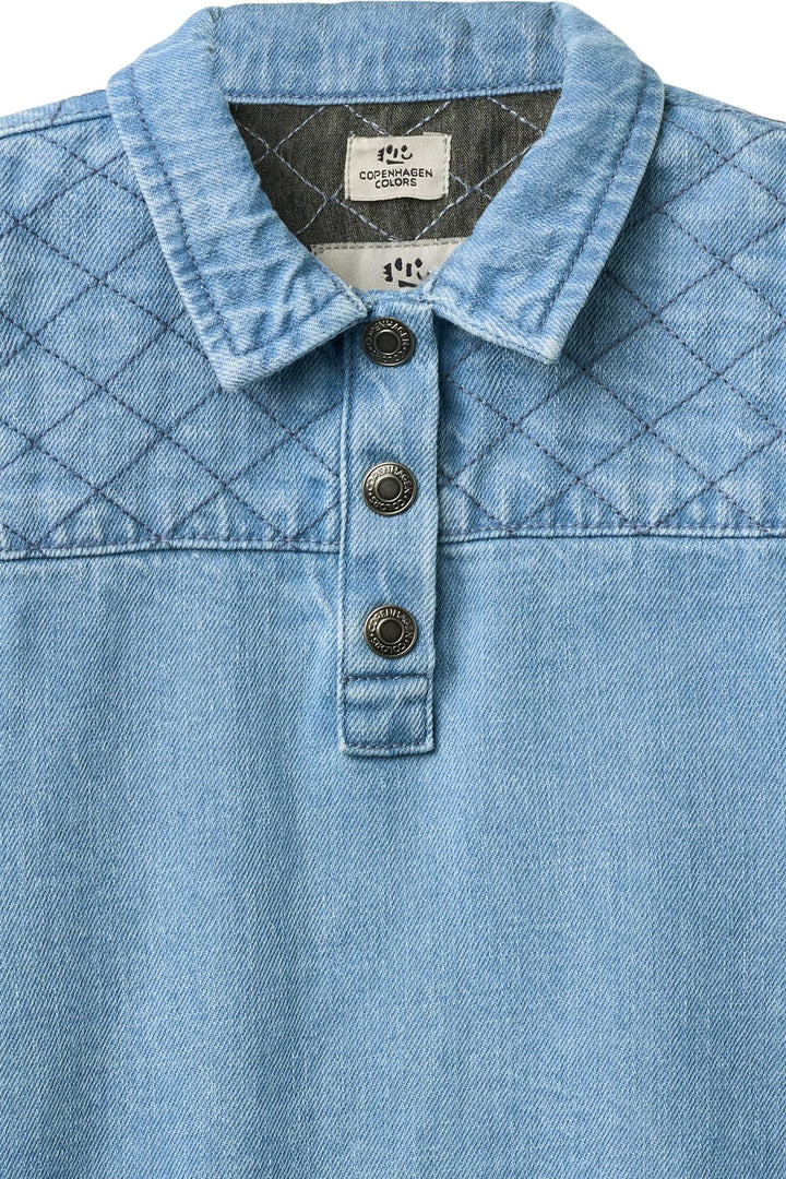 ORGANIC QUILTED DENIM DRESS - LT. WASHED BLUE QUILT