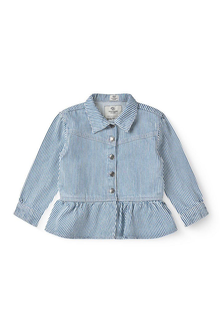 YARNDYED DENIM FRILL JACKET - DENIM BLUE STRIPE