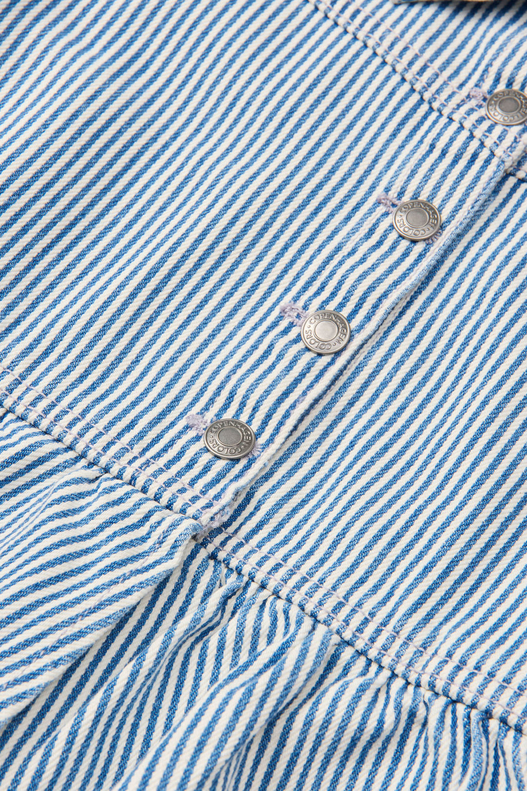 YARNDYED DENIM FRILL JACKET - DENIM BLUE STRIPE