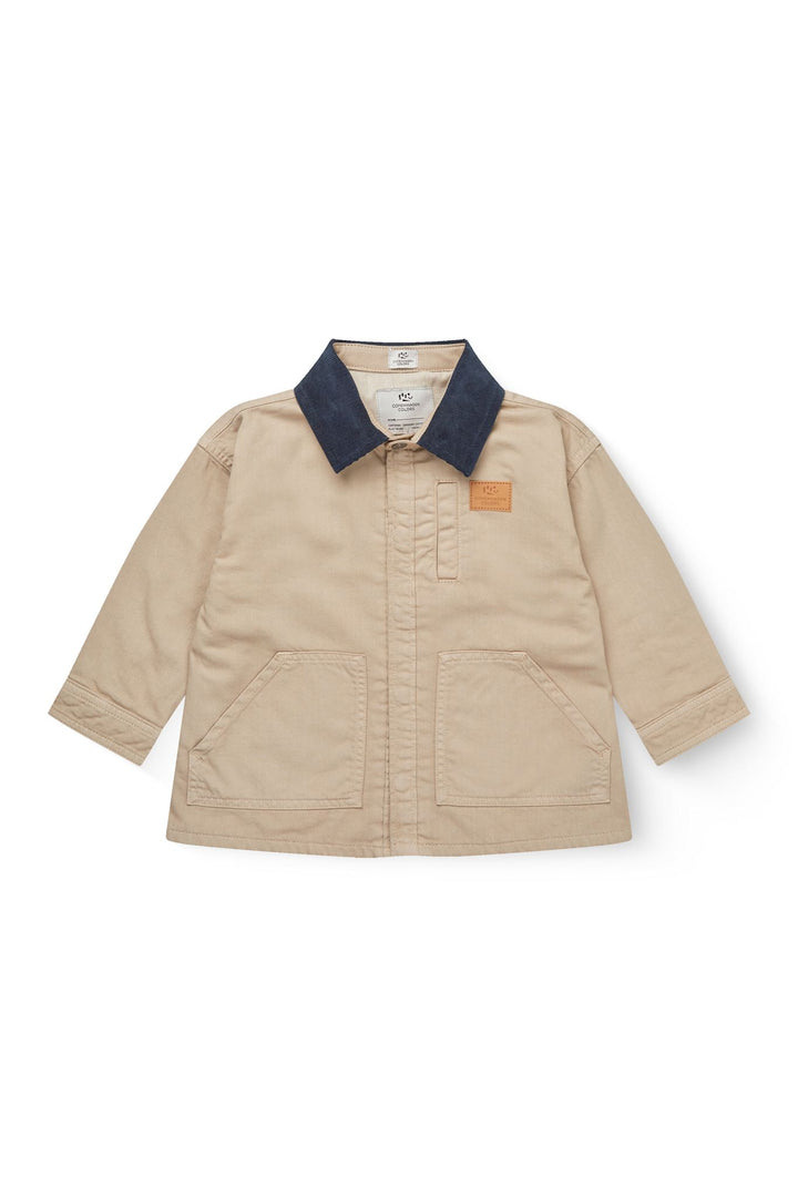 TWILL JACKET W. CORDUROY COLLAR - BEIGE COMB.