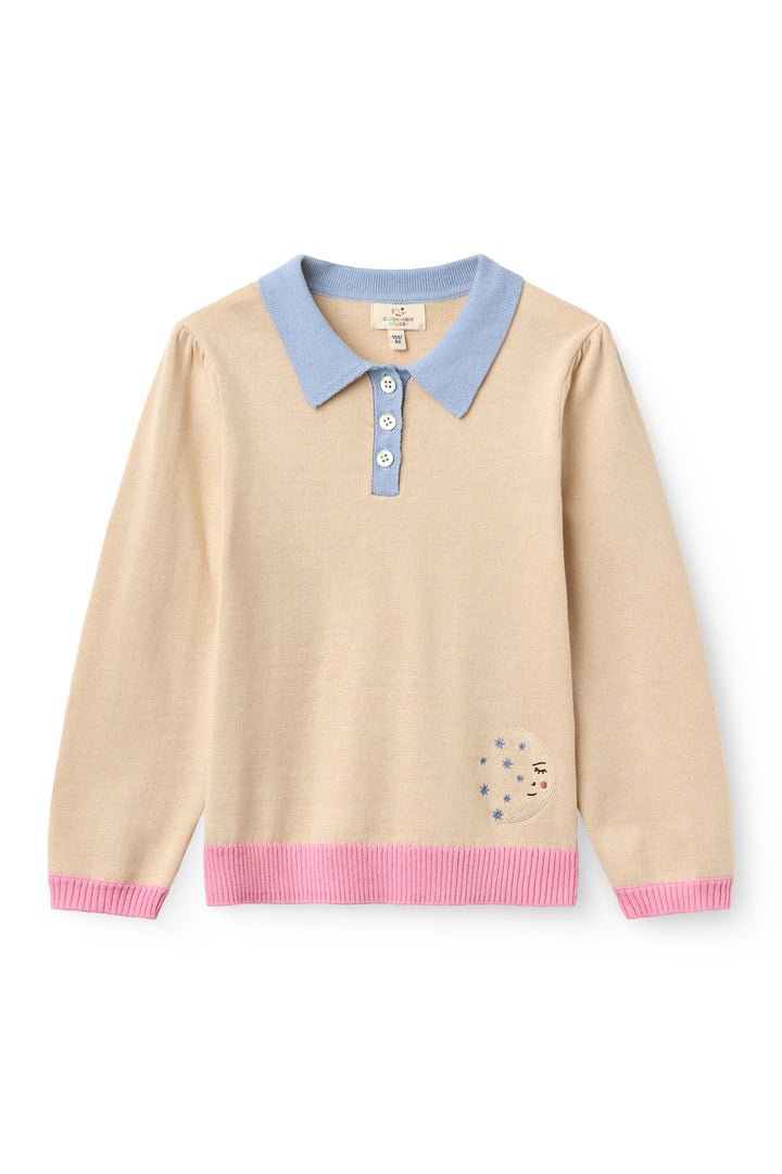 Polo Ls. w. Embroidery - BEIGE MOON COMB