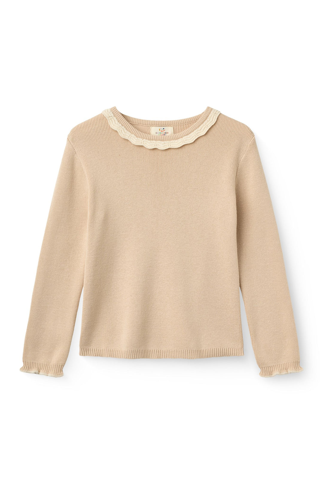 LS Blouse w. Deco Neck - Beige Comb.