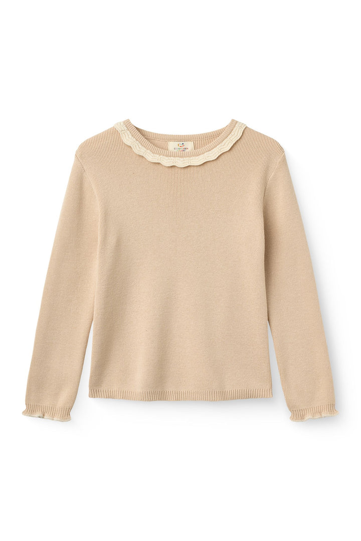 LS Blouse w. Deco Neck - Beige Comb.