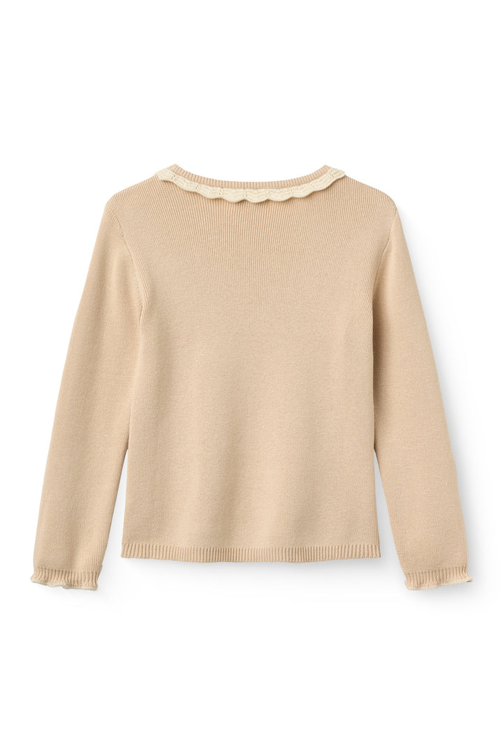 LS Blouse w. Deco Neck - Beige Comb.