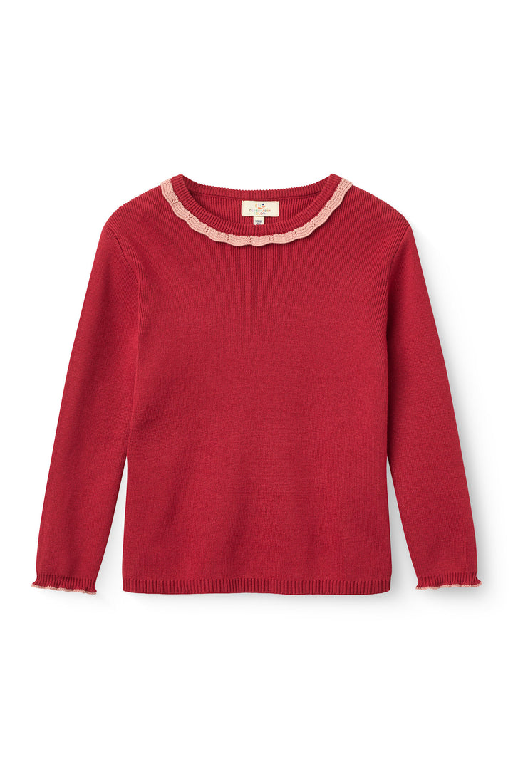 LS Blouse w. Deco Neck - Red Comb.
