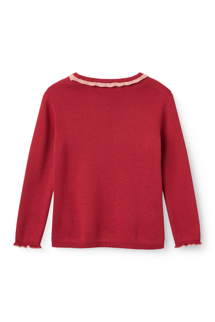 LS Blouse w. Deco Neck - Red Comb.