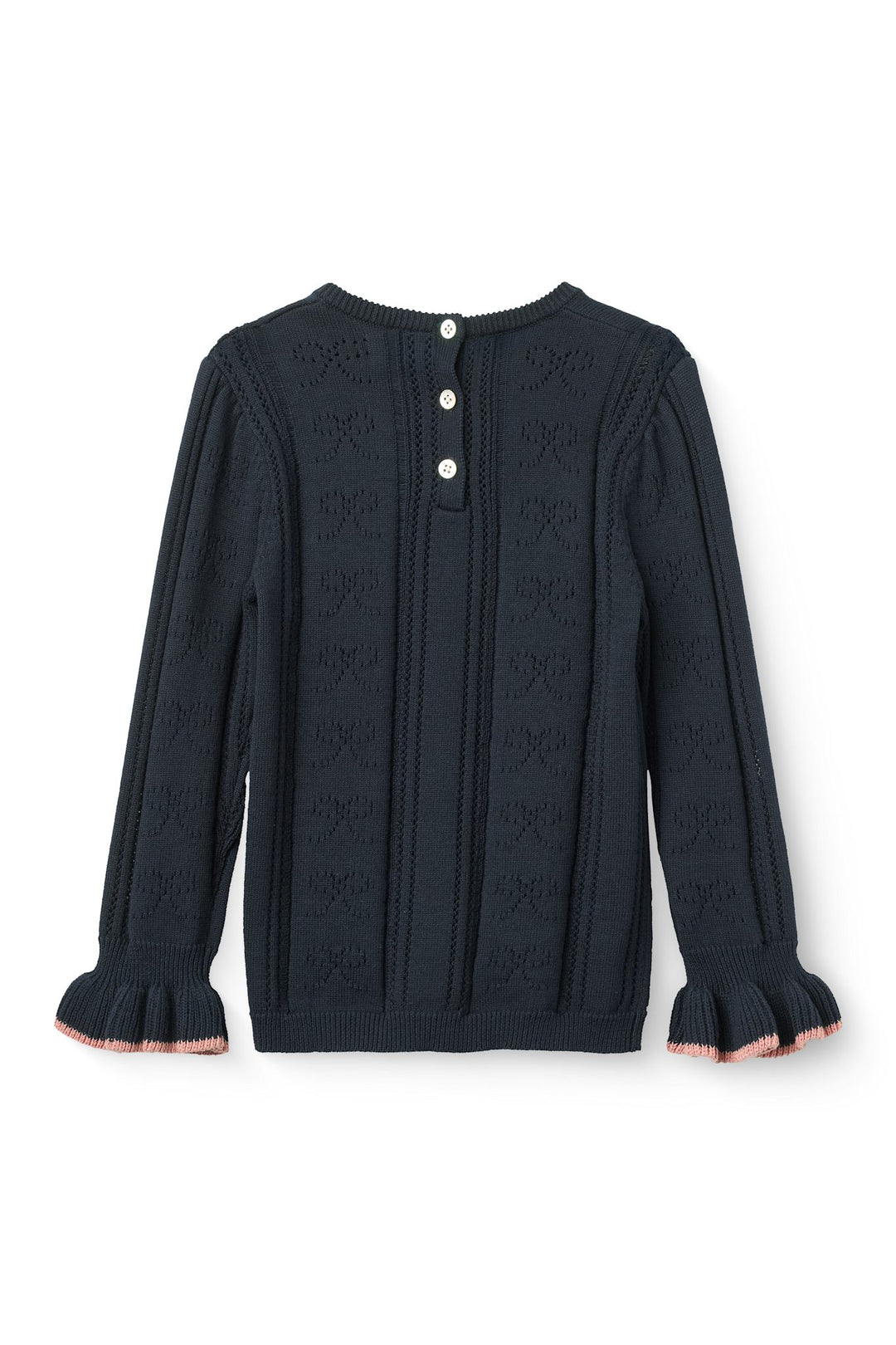 Pointelle Blouse w. Bow - Navy Comb.