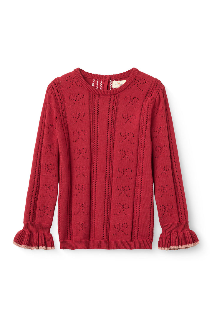 Pointelle Blouse w. Bow - Red Comb.