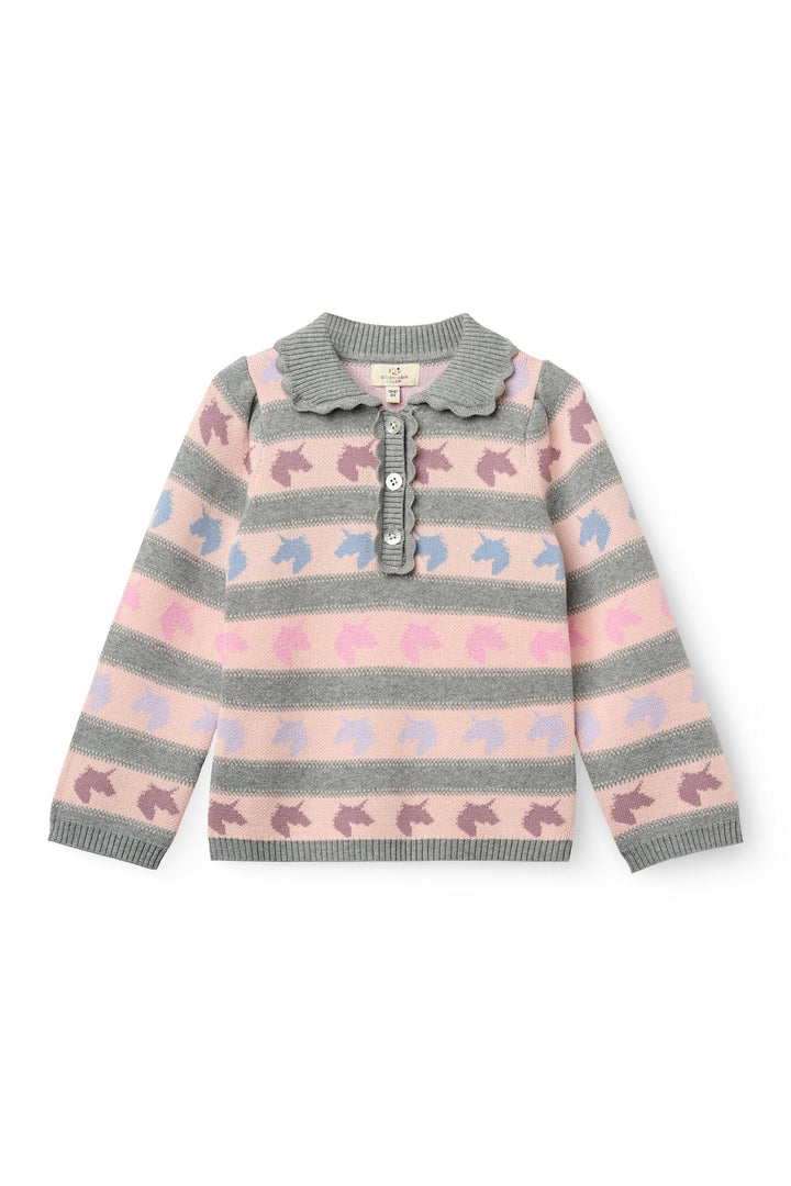 Unicorn Pattern Ls. Blouse w. Collar - Unicorn