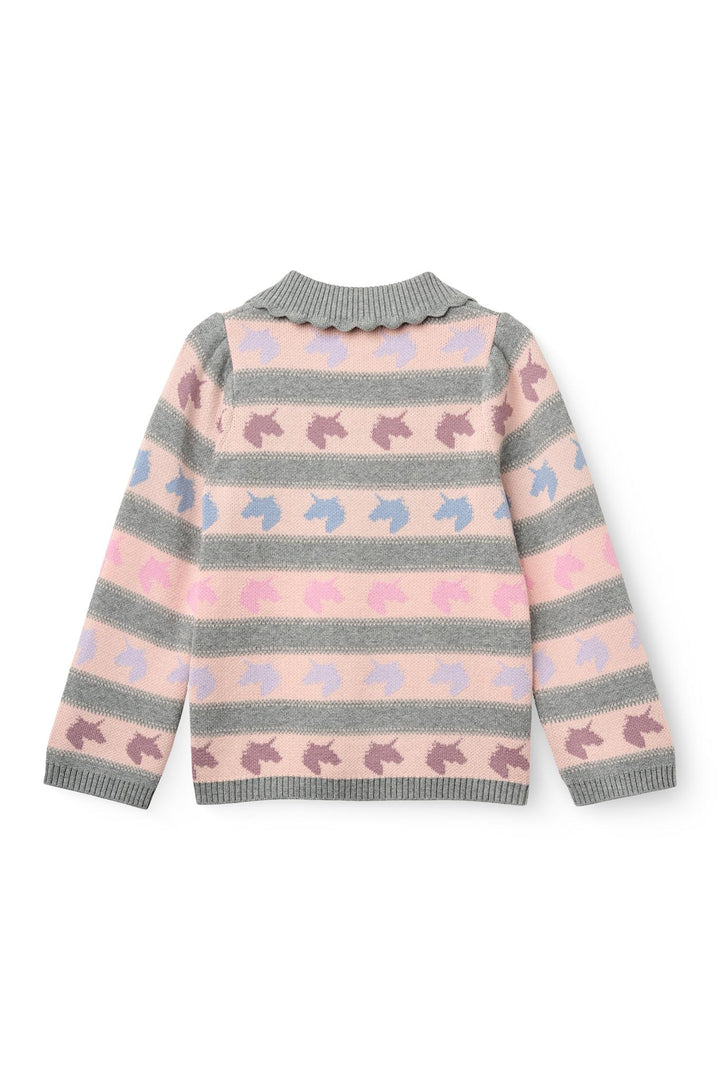 Unicorn Pattern Ls. Blouse w. Collar - Unicorn