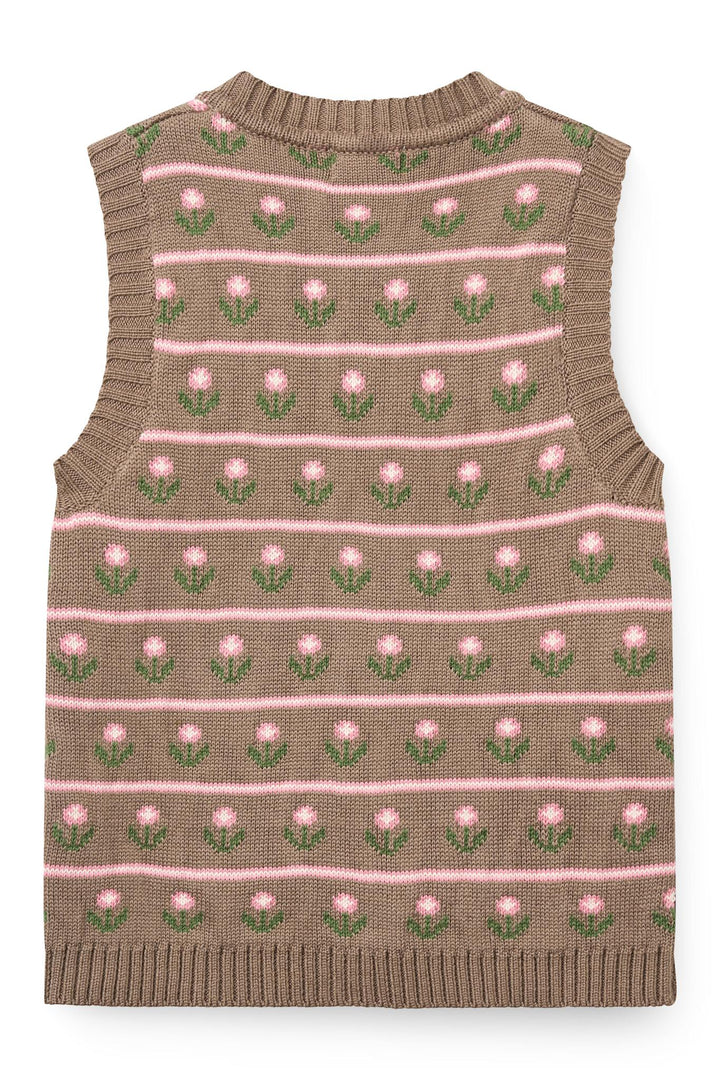 Knitted Flower Pattern Vest - Walnut Flower