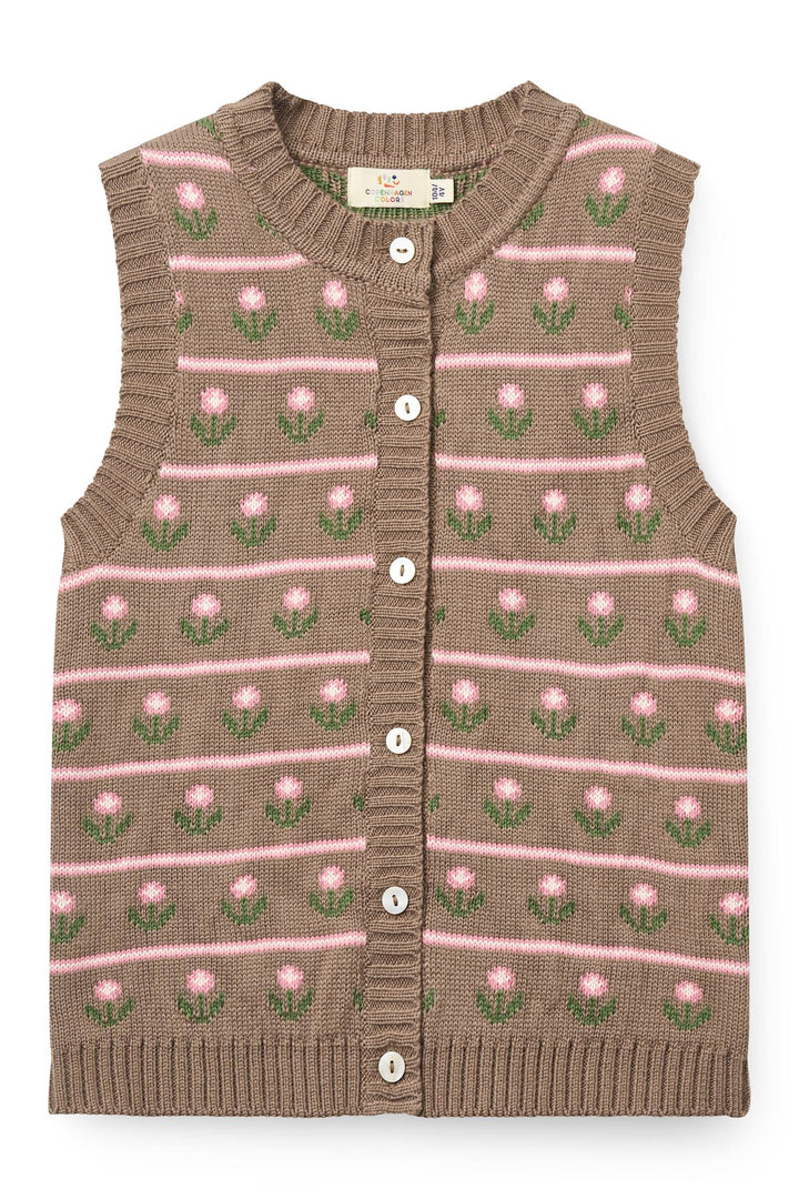 Knitted Flower Pattern Vest - Walnut Flower