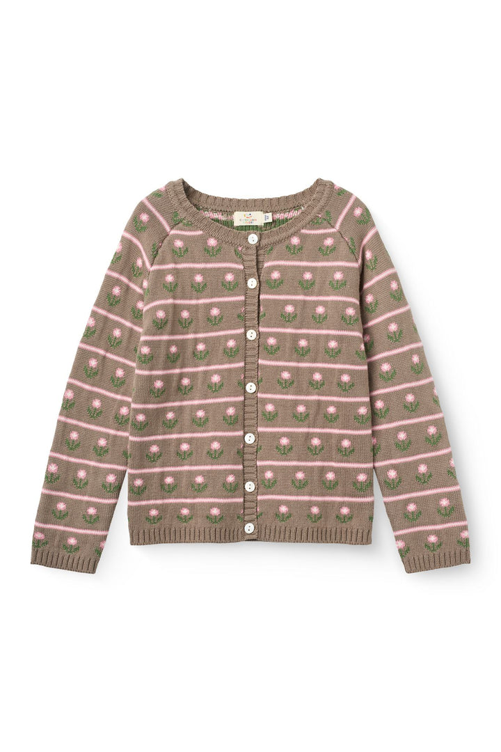 Knitted Flower Pattern Cardigan - Walnut Flower