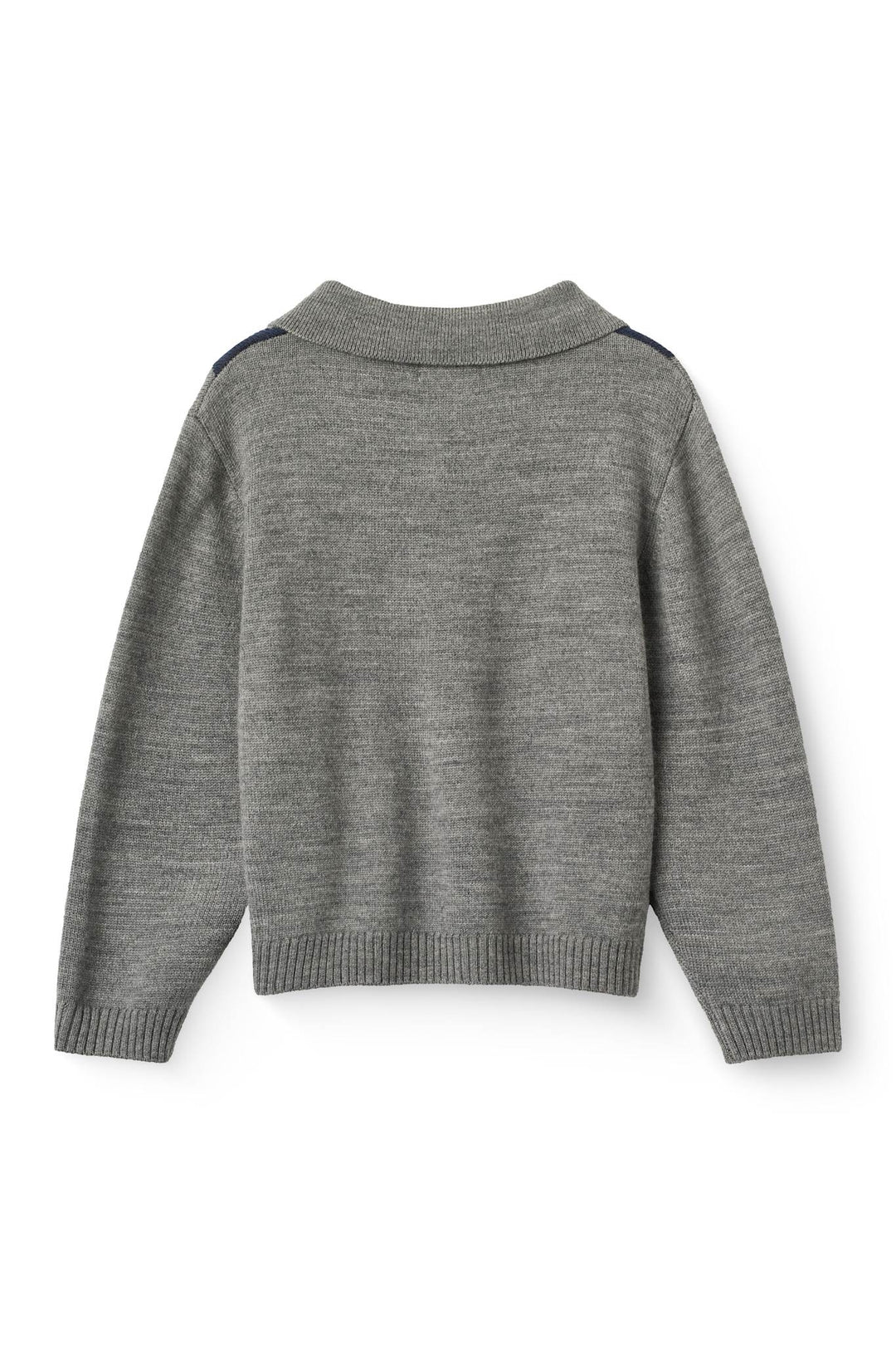 Merino Knitted Argyle Pull Over w. Collar - Grey Melange Comb.