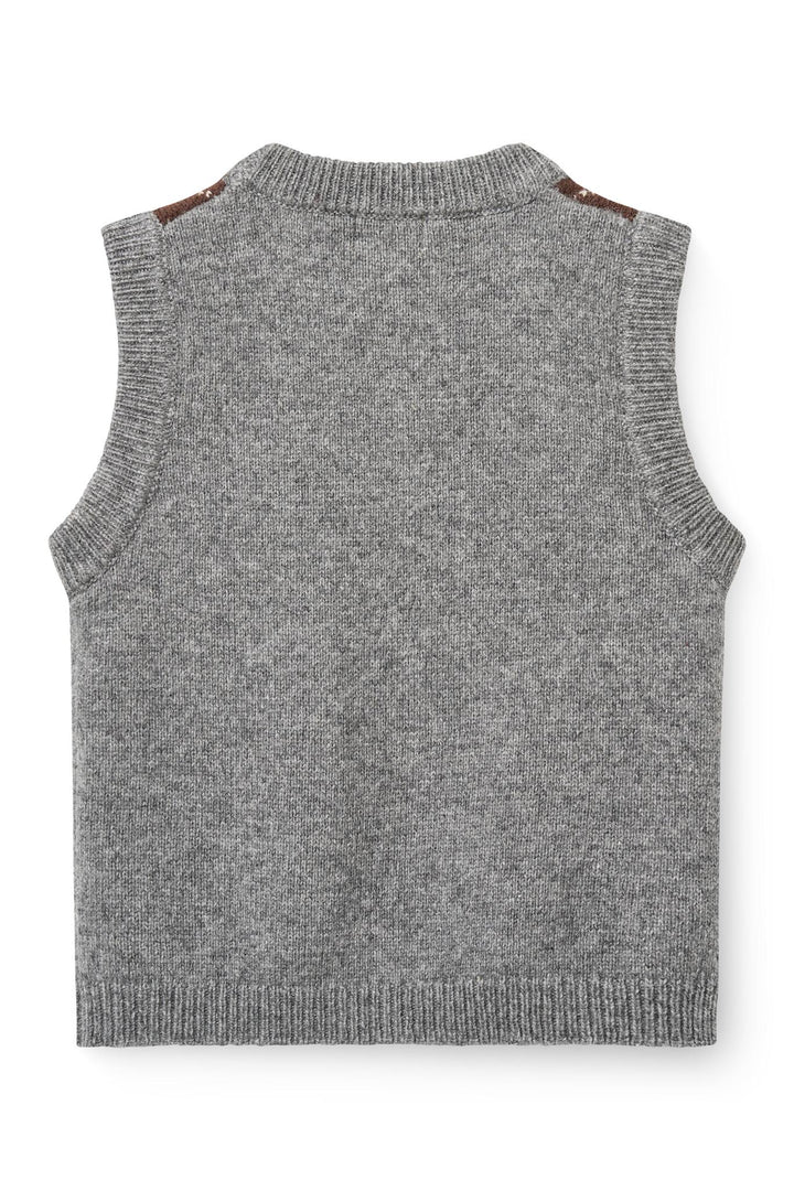 Argyle Knitted Vest - Grey Mel./Dk. Brown/Navy Comb.