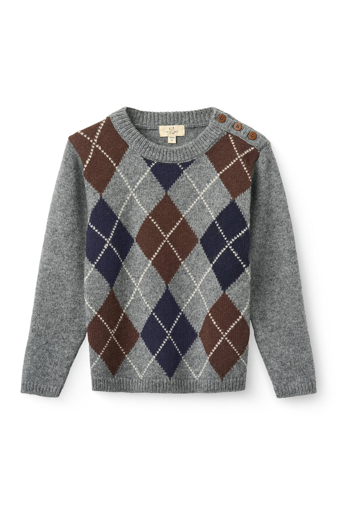 Argyle Knitted Pullover - Grey Mel./Dk. Brown/Navy Comb.