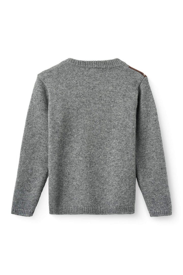 Argyle Knitted Pullover - Grey Mel./Dk. Brown/Navy Comb.