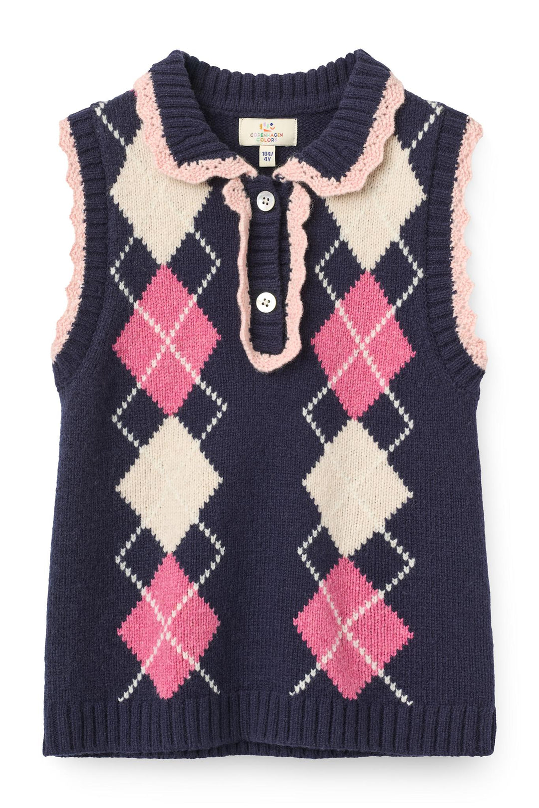 Argyle Vest w. Deco - Navy/Soft Pink/Blossom Pink Comb.