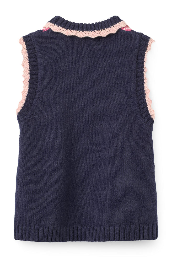 Argyle Vest w. Deco - Navy/Soft Pink/Blossom Pink Comb.