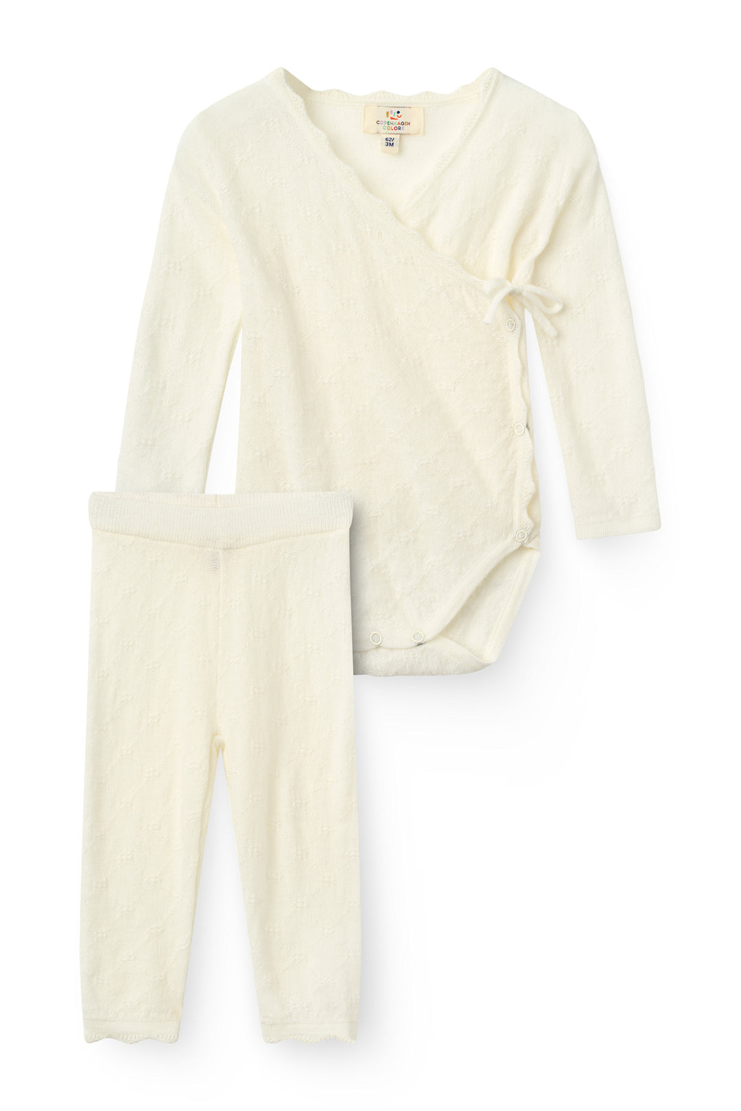 2-Pack Knitted Pointelle Cross-Over Body w. Scallop Edge & Leggings - White