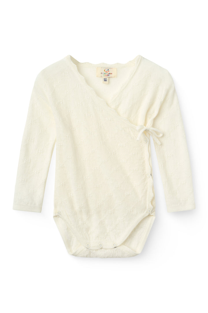 2-Pack Knitted Pointelle Cross-Over Body w. Scallop Edge & Leggings - White