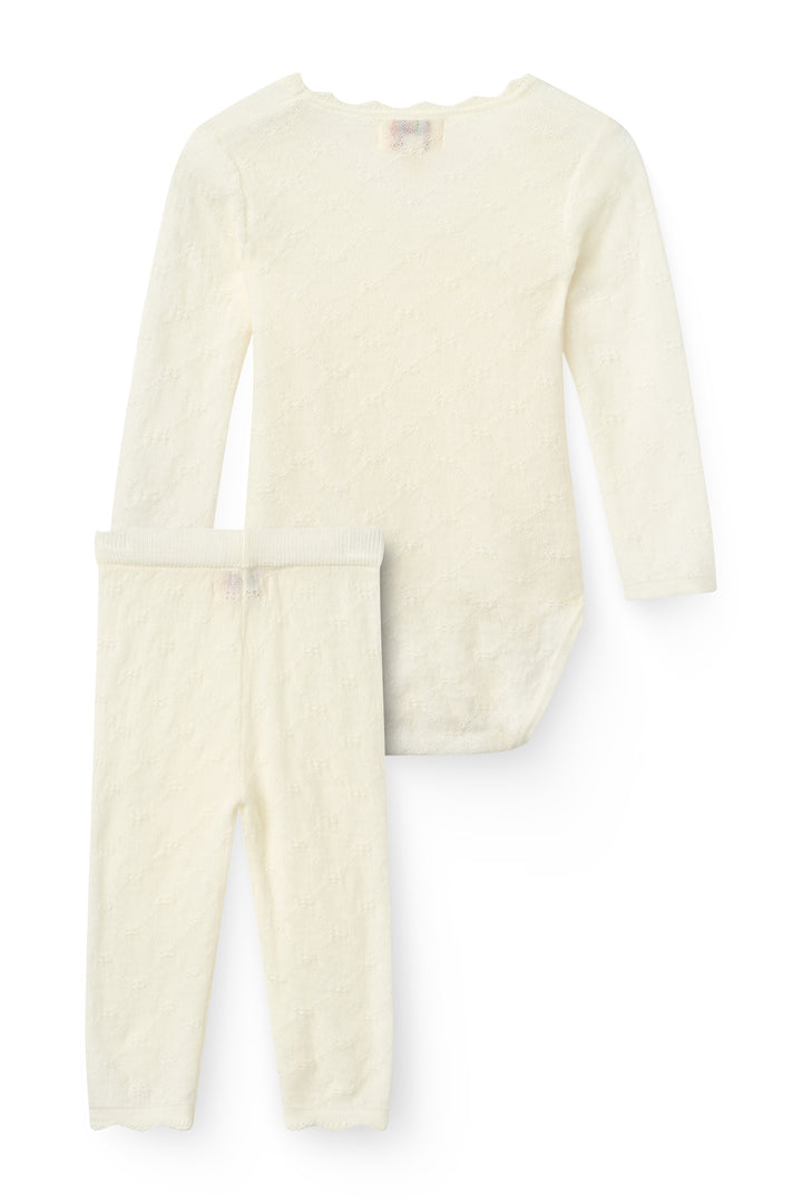2-Pack Knitted Pointelle Cross-Over Body w. Scallop Edge & Leggings - White