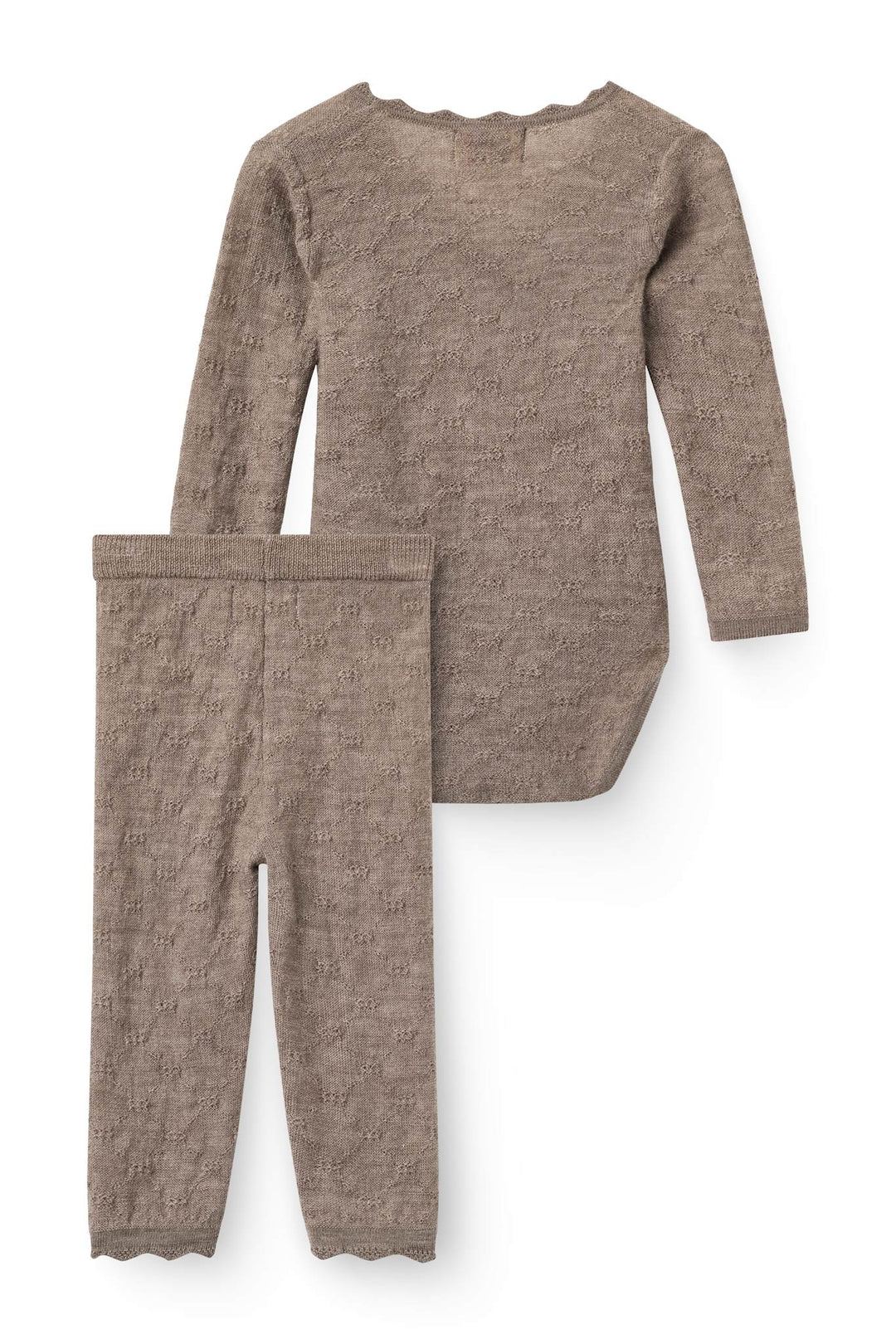 2-Pack Knitted Pointelle Cross-Over Body w. Scallop Edge & Leggings - Natural Melange